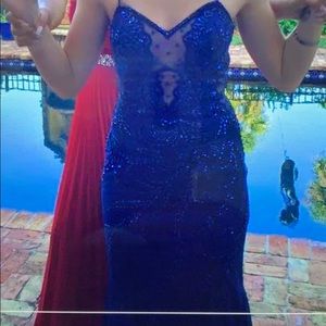 Navy blue, beaded formal gown.